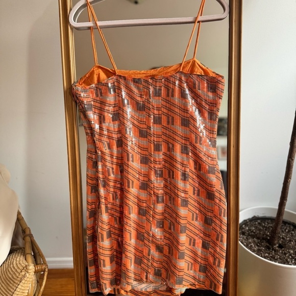 NWT &Other Stories Orange Sequin Geometric Print Minidress Size 10 - Picture 5 of 6
